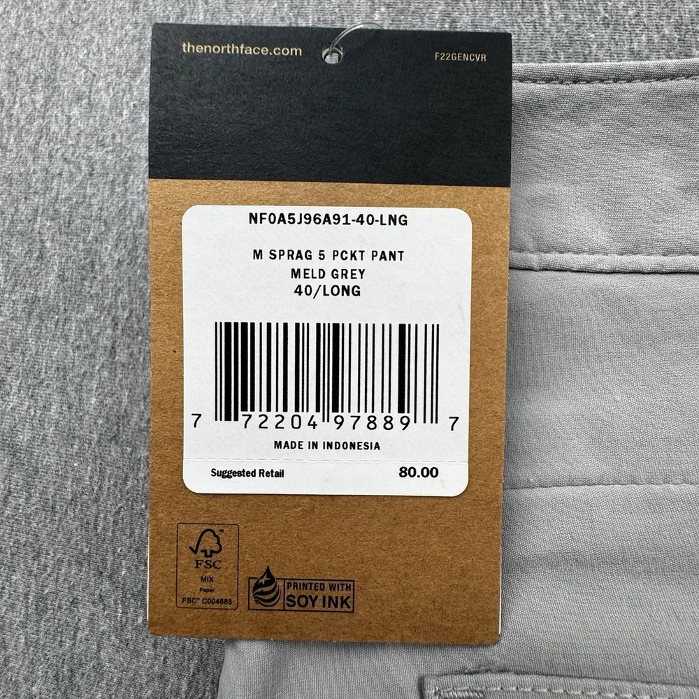 The North Face Men's Sprag 5-Pocket Pant Size 40 Long Meld‎ Grey NWT Hiking
